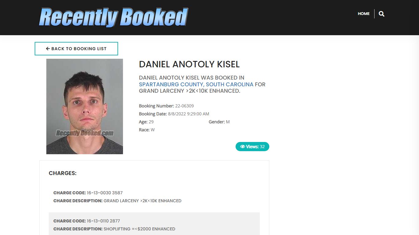 Recent Booking / Mugshot for DANIEL ANOTOLY KISEL in Spartanburg County ...